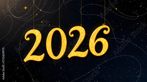 2026 floating on dark starry sky background