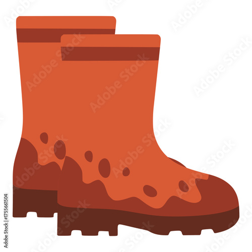 dirty rubber boot with mud flat color vector illustration template design