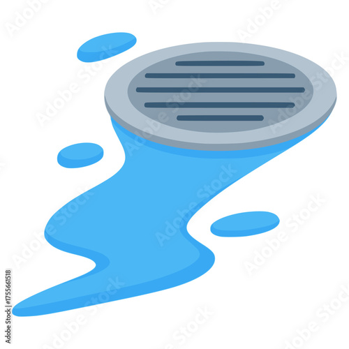 Drain in plumbing bathroom sink hole flat color vector illustration template design