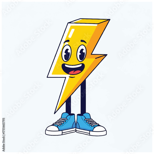 Cartoon Lightning Bolt Character with Blue Sneakers and Happy Face.