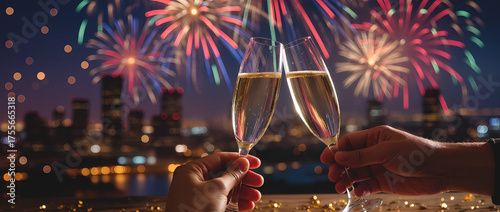 New Year Celebration With Champagne And Fireworks