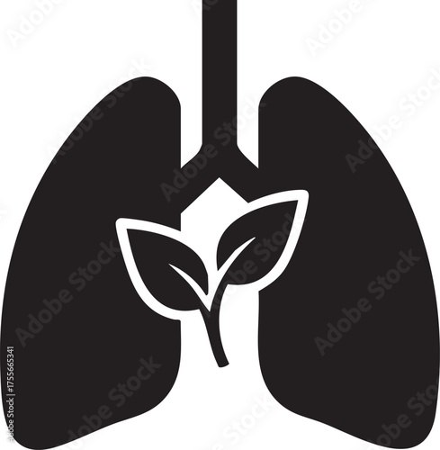 Respiratory Health Silhouettes Lung Leaf Fresh Air Icon Vector