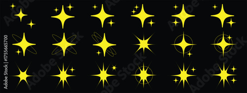 Star icons. Twinkling stars. Sparkles, shining burst. Christmas vector symbols isolated. Retro futuristic sparkle icons collection. collection of star icons in vector, shining icons, shiny, sparkling