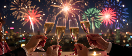 New Year Celebration With Champagne And Fireworks