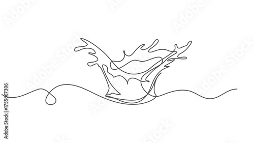 Self drawing animation of single one line draw blue water splash and drops isolated on white background, Draw water splashes wave Continuous line draw Full length single line animation 4K video one.
