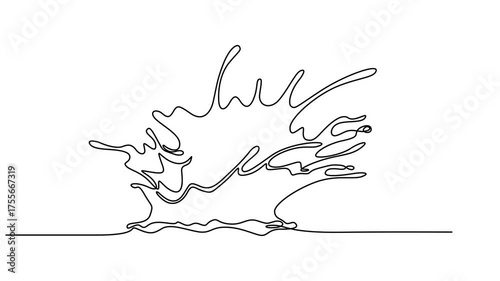Self drawing animation of single one line draw blue water splash and drops isolated on white background, Draw water splashes wave Continuous line draw Full length single line animation 4K video one.