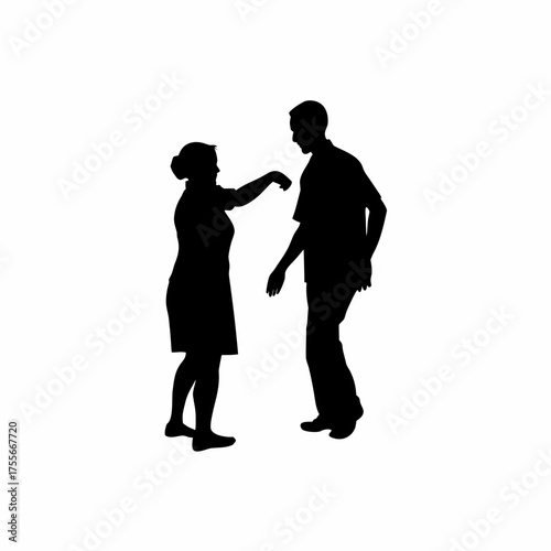 Silhouette of a recovery nurse helping a patient take first steps isolated on white background
