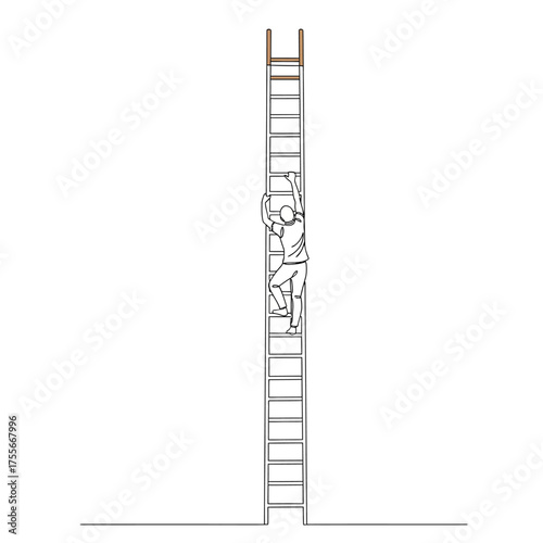 A person climbing a ladder isolated on white background the scene is depicted in a simple line art style, emphasizing the challenge and effort of ascent