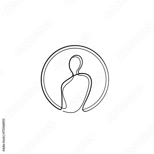A minimalist line art illustration of a person in a circle, isolated on white background, conveying simplicity and modern design in human representation