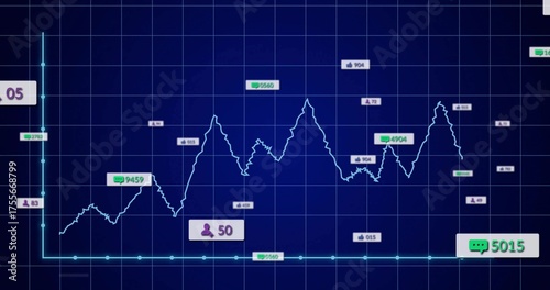 Cuadro en lienzo Displaying fluctuating white line chart on analytics dashboard, with data marker