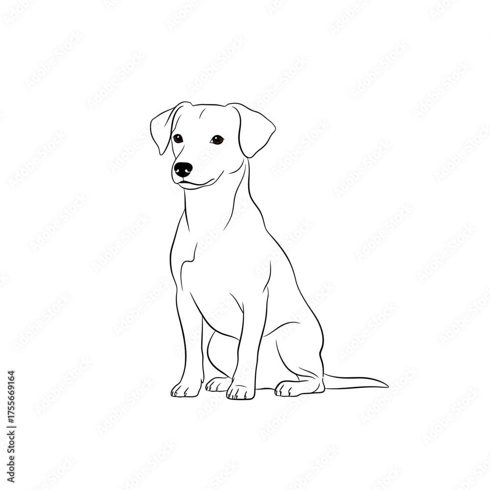 Fototapeta premium A cute dog is sitting and looking forward, isolated on white background the image is a simple line drawing style illustration