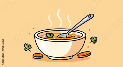 Bowl Of Hot Vegetable Soup With Parsley And Carrot Slices