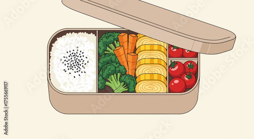 Cartoon Bento Box With Healthy Meal Preparation Concept Close Up