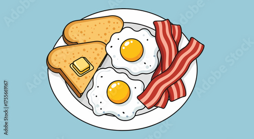 Classic American Breakfast Plate With Eggs Bacon And Toast