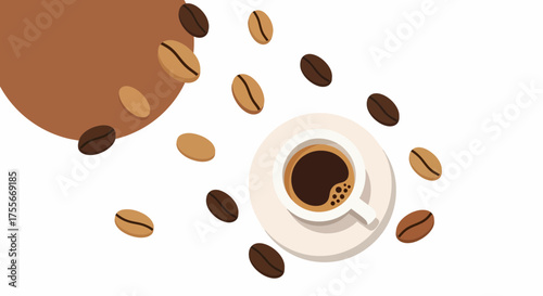 Coffee Time Flat Lay With Cup Of Coffee And Coffee Beans