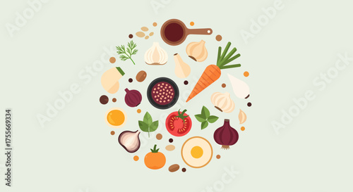 Culinary Ingredients Circle For Fresh Cooking Ideas Flat Design