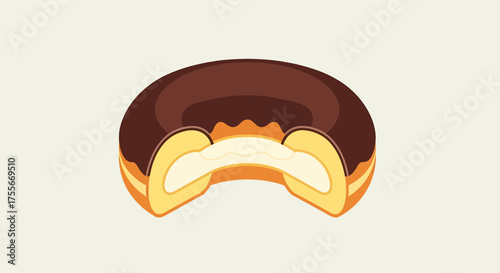Delicious Donut With Cream Filling And Chocolate Glaze Vector