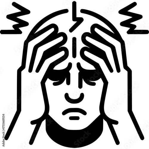 Stress and Overwhelmed Illustration: A stark, emotive illustration depicting the experience of intense stress, head in hands, lines emphasize mental overload