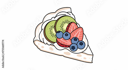 Delicious Slice Of Fruit Pie With Kiwi, Strawberry, And Blueberries
