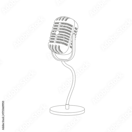 Vintage microphone isolated on white background retro style audio equipment for recording and broadcasting classic vocal instrument for performance