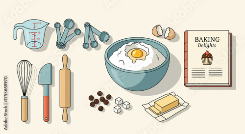 Delightful Baking Preparation With Culinary Tools And Ingredients