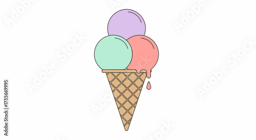 Delightful Ice Cream Cone With Pastel Scoops Illustration