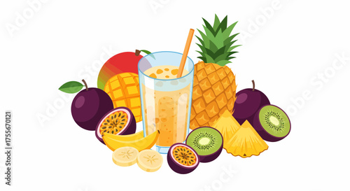 Exotic Fruits Smoothie With Fresh Tropical Ingredients Still Life