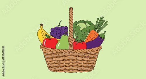 Fresh Harvest Basket With Variety Of Fruits And Vegetables