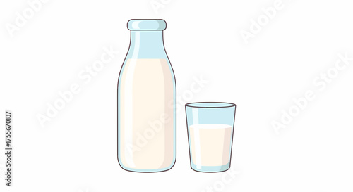 Fresh Milk In Glass Bottle With A Glass Of Milk