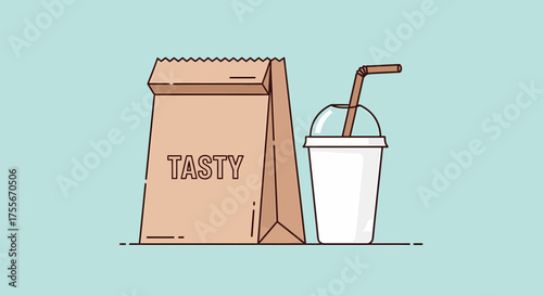 Minimalist Illustration Of Takeaway Food And Drink On Light Background