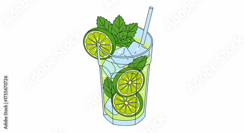 Refreshing Mojito Cocktail Illustration With Lime And Mint Leaves