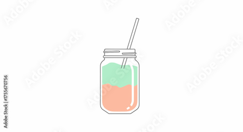 Refreshing Two Toned Drink In a Mason Jar With Straw Vector