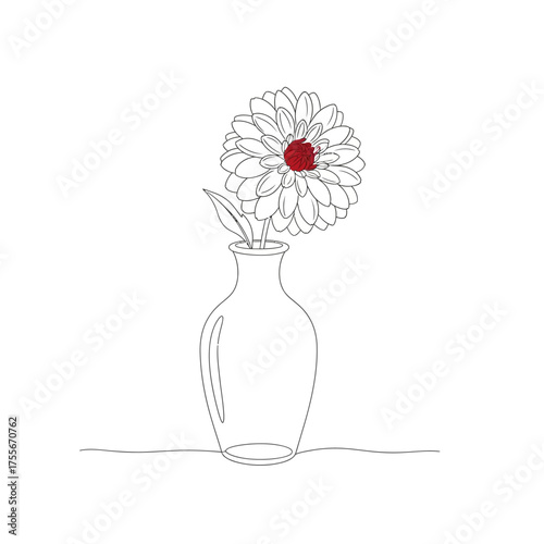A delicate line art illustration of a flower in a vase, isolated on white background the minimalist design highlights the beauty of a single bloom