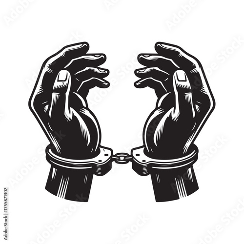 Vector illustration of handcuffed hands, symbolizing arrest, punishment, crime, or legal justice.