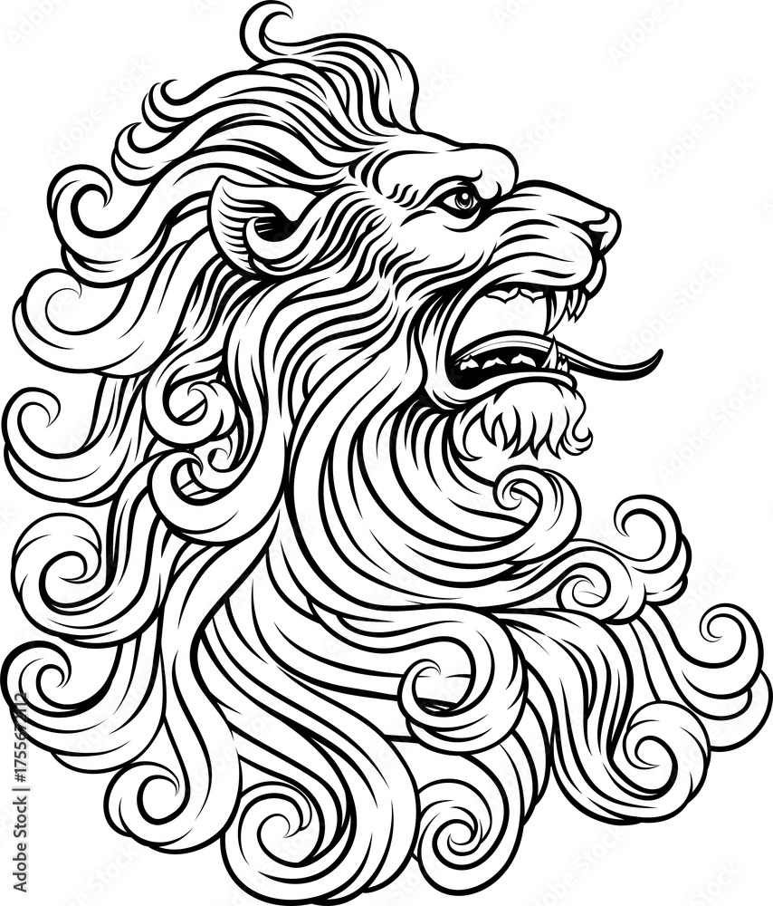 Obraz premium Lion Head Woodcut Etching Vintage Style