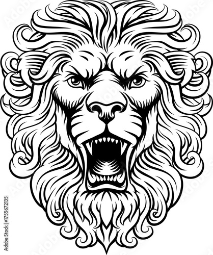 Lion Head Woodcut Etching V...