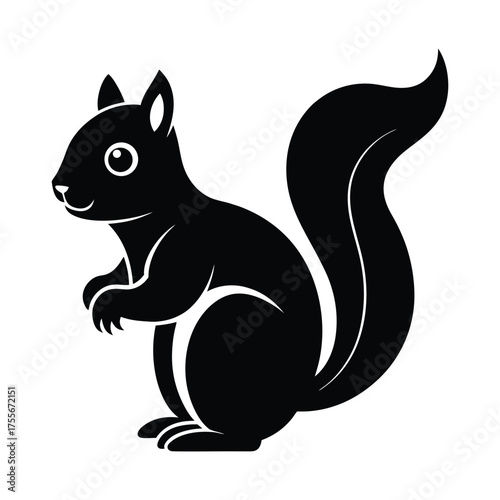 Stylized silhouette of a black squirrel with bushy tail in a cute pose vector