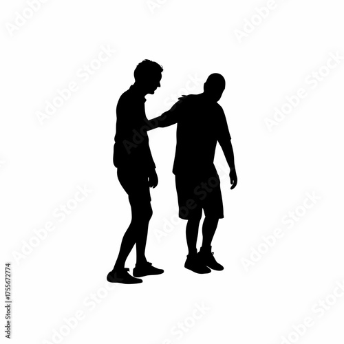 Therapist assisting stroke survivor with movement silhouette on white background isolated on white background