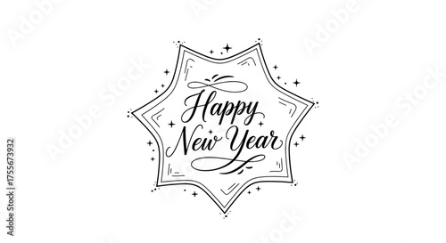 A decorative and elegant black and white illustration wishing everyone a happy new year.