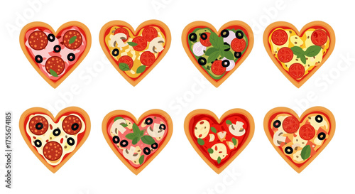 Delicious heart shaped pizzas with a variety of toppings perfect for a romantic meal.
