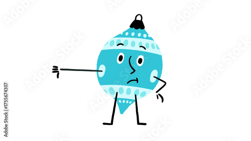 Tableau sur toile Cute Blue Christmas Ball Ornament Character Thumbs-Down Hand drawn Doodle  Illus