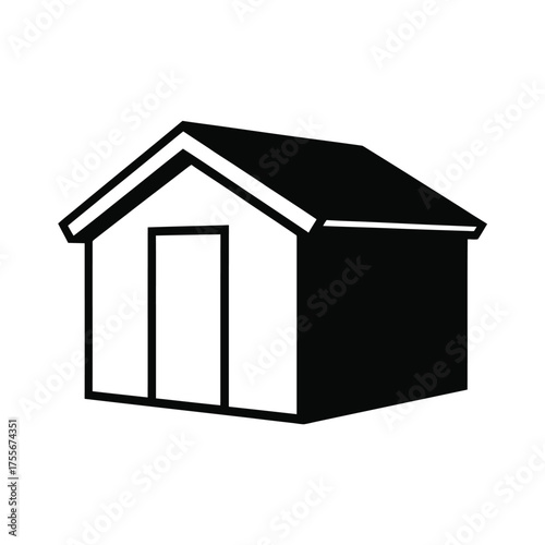 Simple black and white icon of a small storage shed