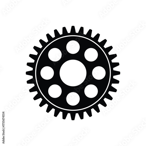 Black silhouette of a mechanical gear with circular cutouts