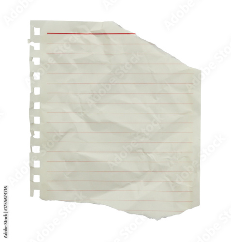 Obraz na plátně red lined blank paper note torn crumple on transparent background