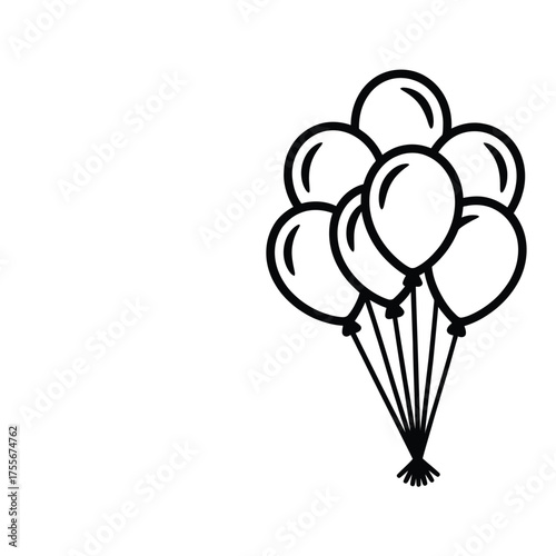 Simple outline drawing of a bunch of balloons tied together