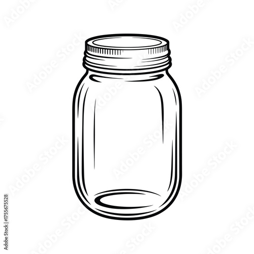 Empty glass mason jar with screw top lid isolated on white