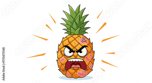 An angry pineapple with a ferocious expression and radiating heat lines suggests intense frustration.
