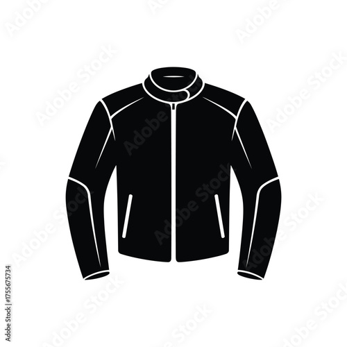 Black leather motorcycle jacket silhouette with zipper and pockets