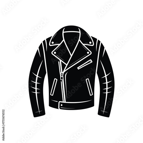 Classic black leather biker jacket illustration