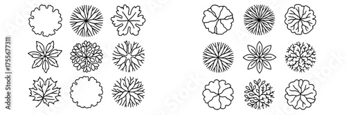 Various hand-drawn leaf and flower designs showcased in a grid pattern on a white background